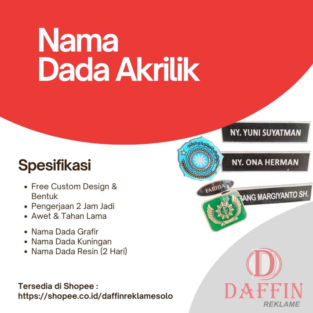 

Nama Dada Akrilik/Resin/Kuningan