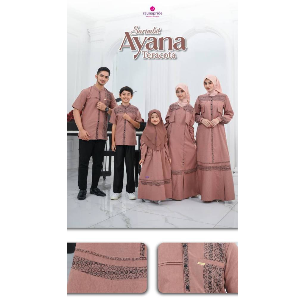 Rauna Gamis Sarimbit Ayana Teracota RGF Bahan Tenun Double Beam Polos Kombinasi Lebaran 2025