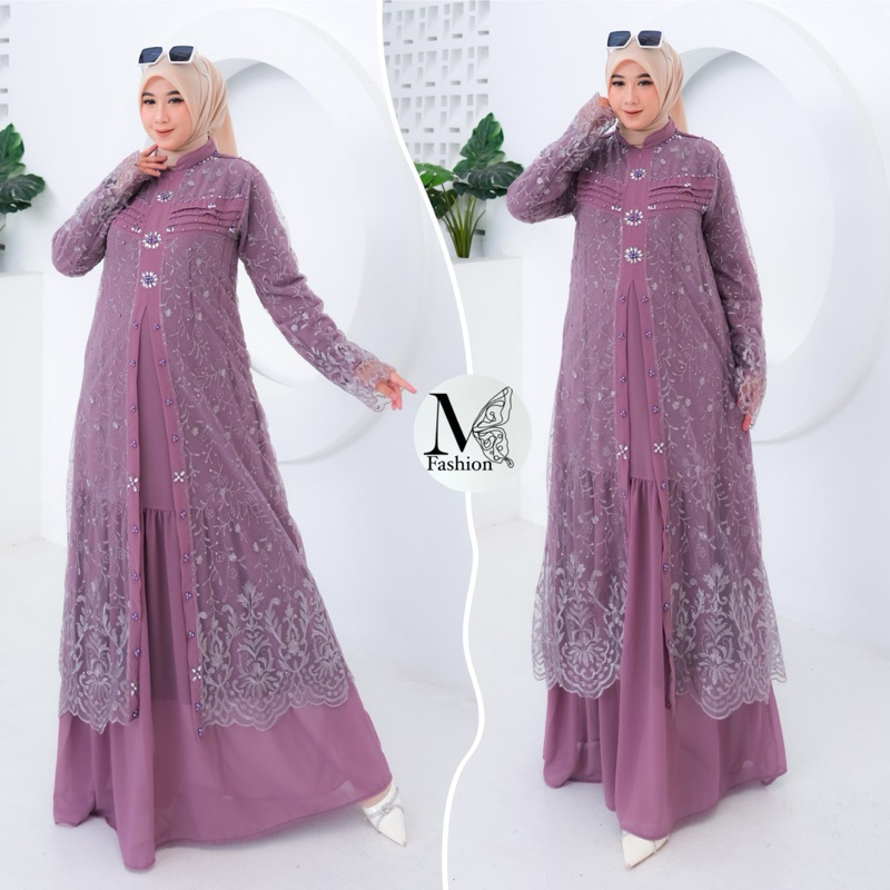 SI Gamis Muslim Zalia Ceruty Babydoll Mix Brukat Dress Lebaran Kondangan Terbaru Kekinian