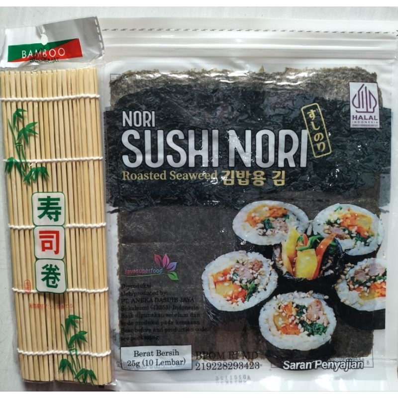 

Paket Nori 10 Lembar + Bambu 1 sushi Nori Sakao Korea halal Java Seaweed rumput laut kulit sushi bungkus Kimbab Bento dry Seaweed