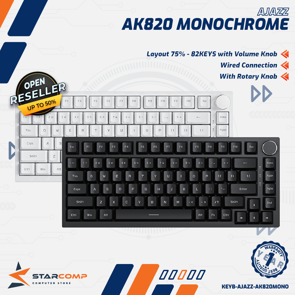 AJAZZ AK820 Monochrome 75% Keyboard Hotswapp With Gasket Mount