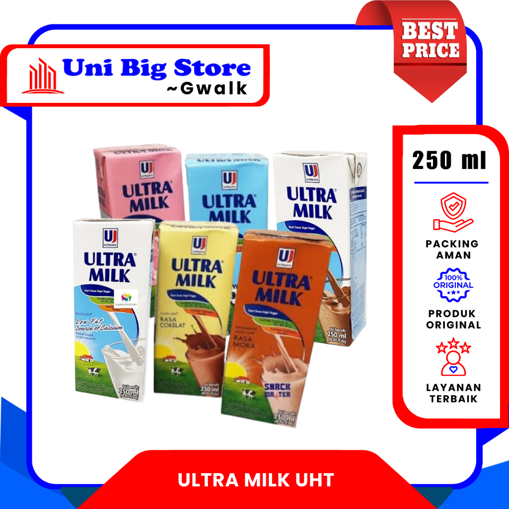 

SUSU ULTRA MILK UHT COKLAT - STRAWBERRY - FULL CREAM - MOCCA - LOW FAT PLAIN - 250 ml