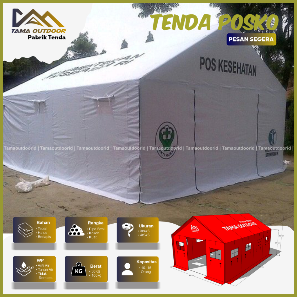 Tenda posko medis - pengungsi regu serbaguna peleton uk. 4x6 posko kesehatan