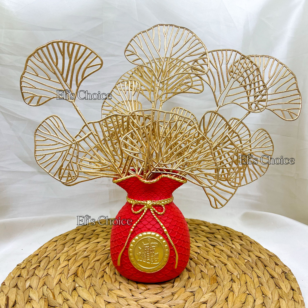 Hiasan Daun Ginkgo Emas / Artificial Ginkgo Biloba Flowers / Tanaman Hias Imlek / Properti Foto