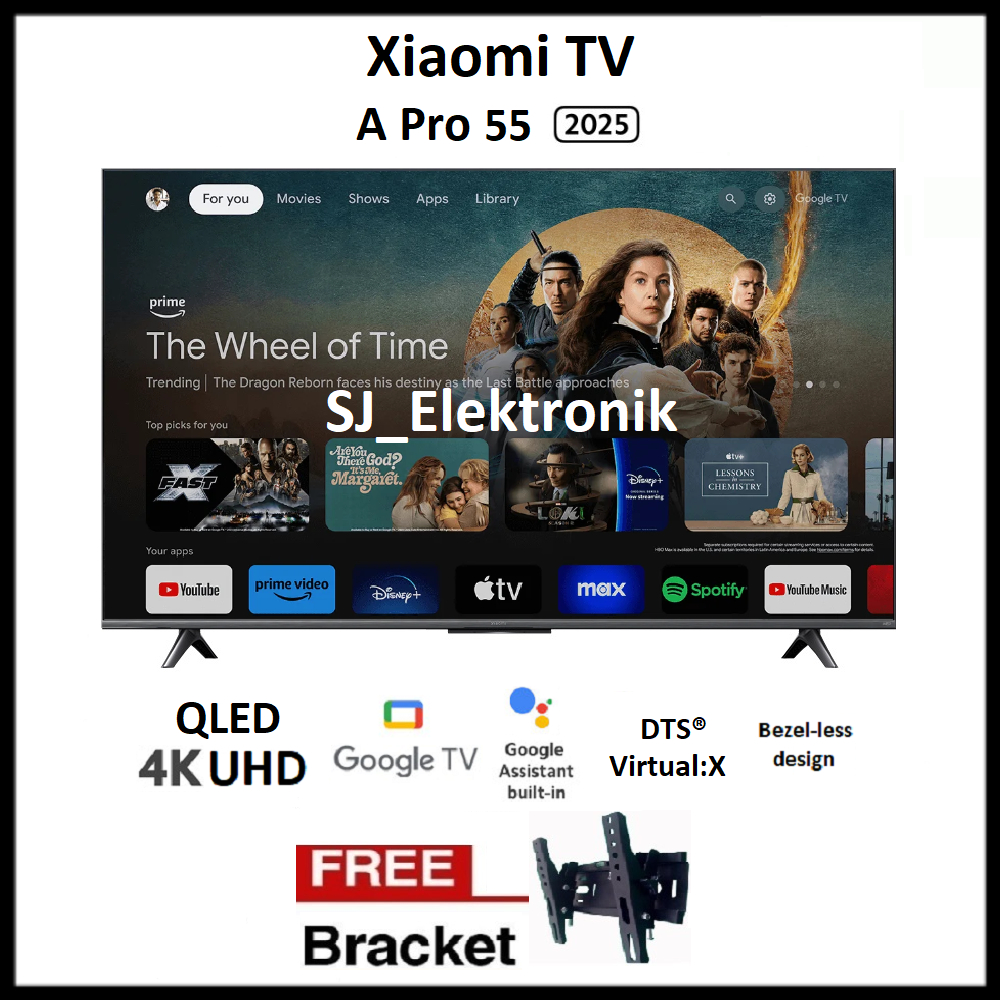 Braket + Xiaomi 55 A Pro 2025 Smart QLED UHD 4K 55 Inch Google TV Dolby Audio