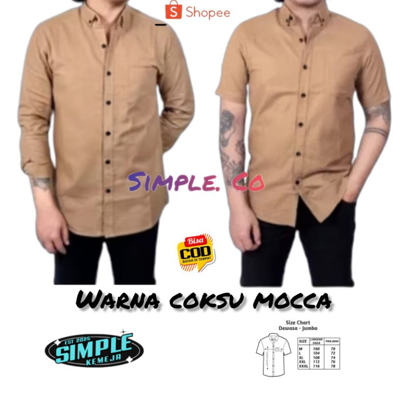 Kemeja Pria Warna Coksu Mocca | Kemeja Polos Warna Coklat Mocca Lengan Panjang & Pendek | Hem Katun 