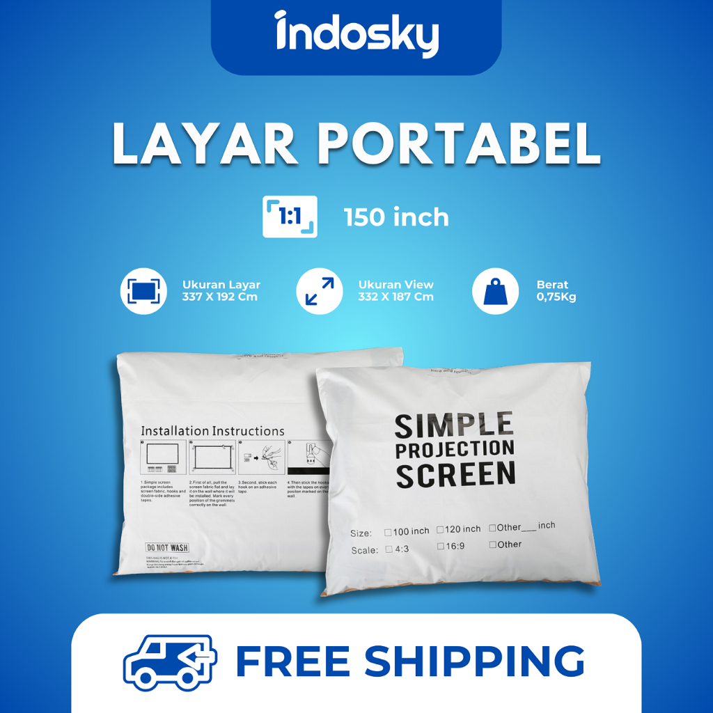 Layar Proyektor Portable 150 Inch | Simple Screen Projector | Projector Screen Portable Original