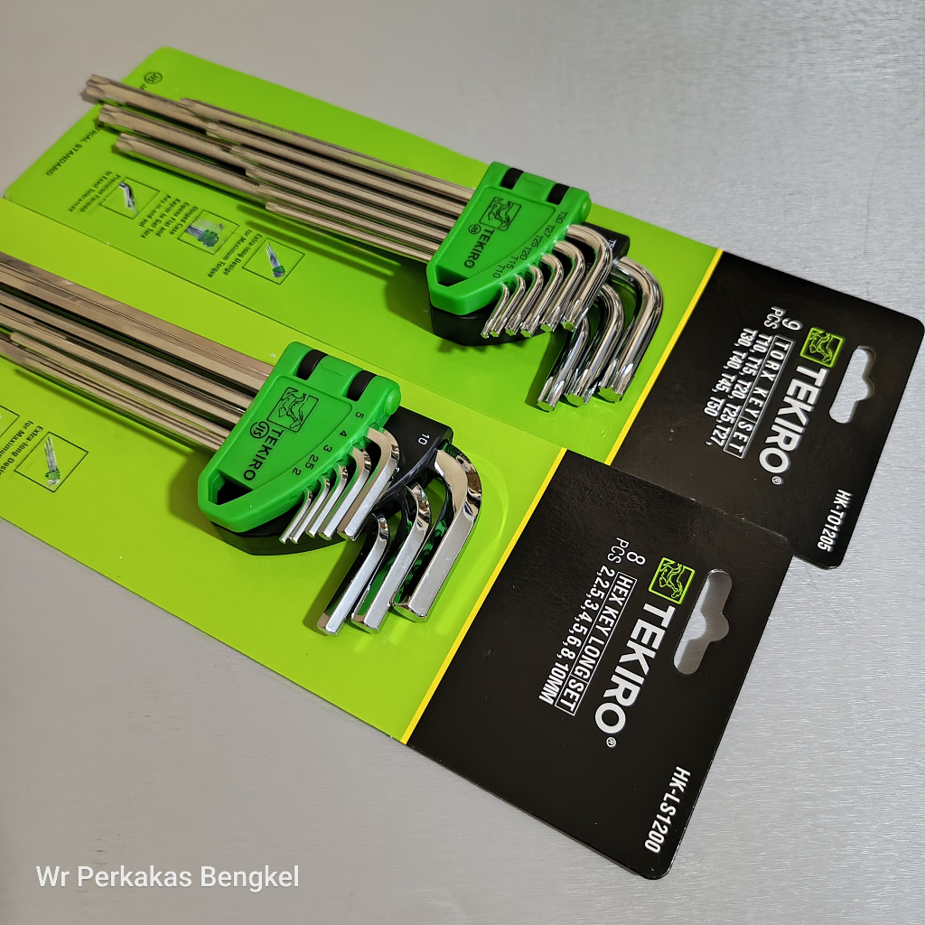 TEKIRO 2 Set Kunci L Bintang Tekiro Set 9 Pcs + Kunci L Panjang Tekiro Extra Long Hex key Set 8 Pcs 
