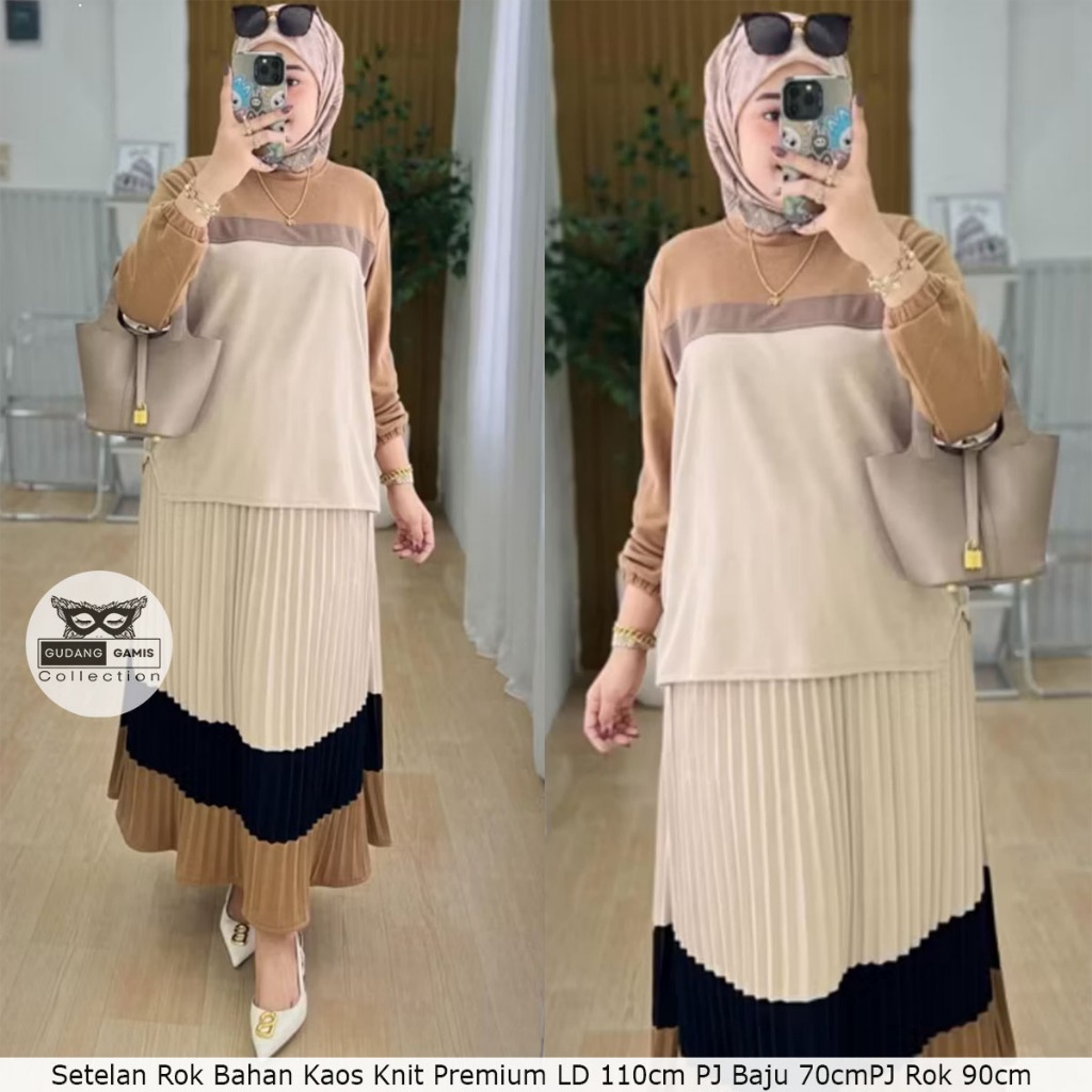 Setelan Rok Rajut Naima Bahan Knit Premium LD 110cm PJ Rok 90cm Busana Muslim Nyaman