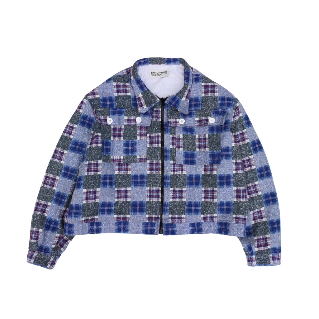 DURCHVOLK / VJJ510 / Jaket Outer Work jacket Flannel Jeans Boxy Cut Pria Wanita Kotak Biru