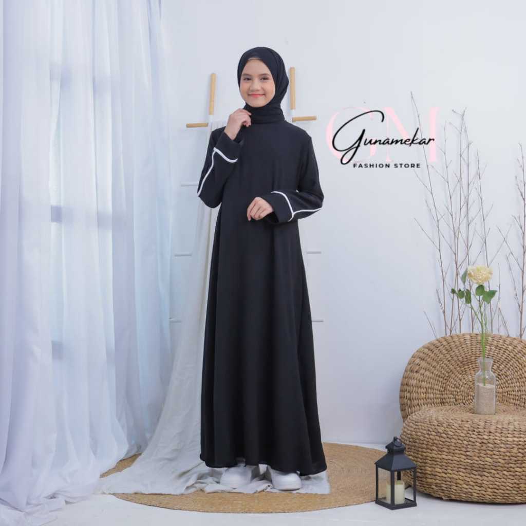 Abaya Polos Lis Putih Abaya Hitam Turkey syari kekenian usia 6 - 16 tahun Gamis anak remaja tanggung