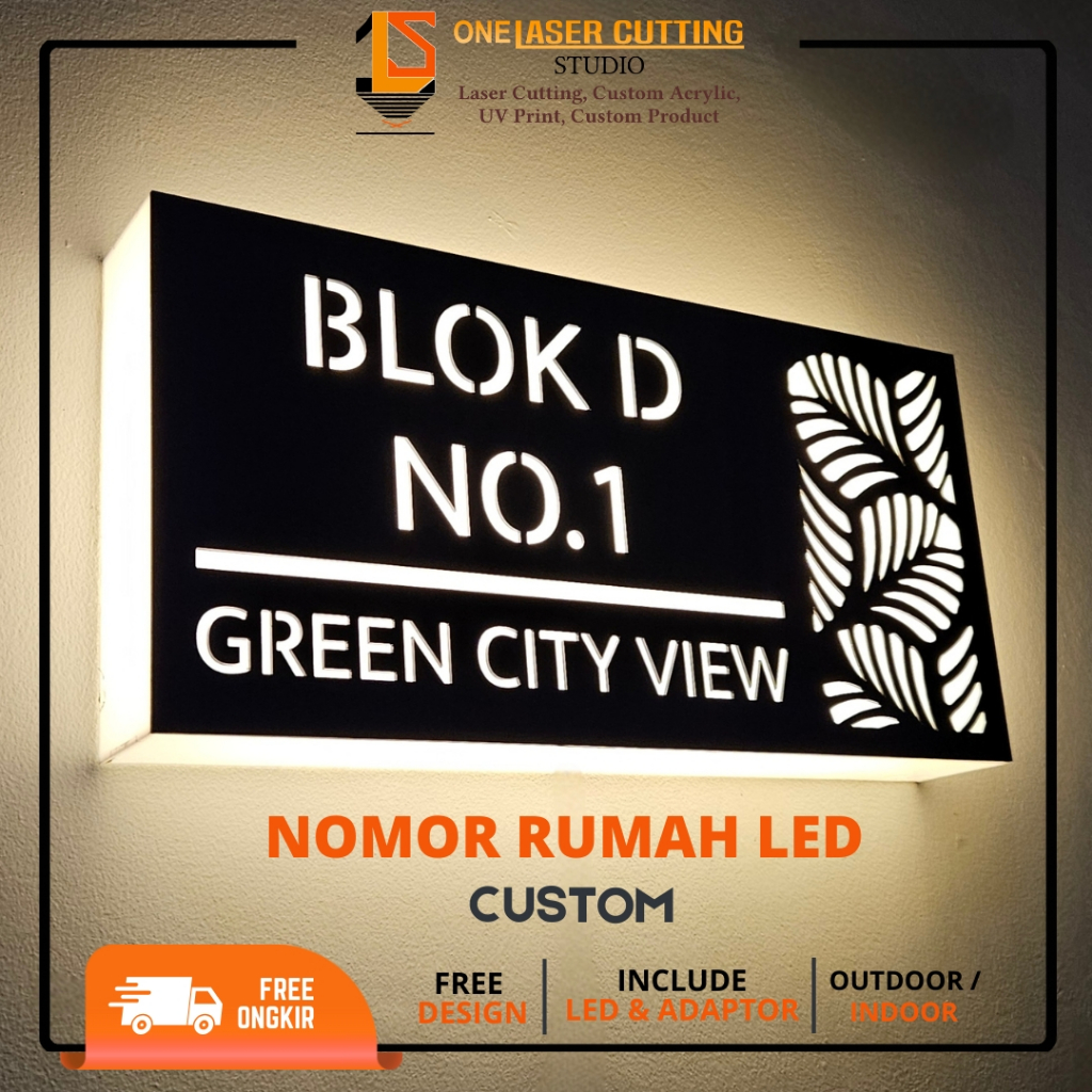 Nomor Rumah Led Neon Box Akrilik Custom Papan Nama Lampu LED