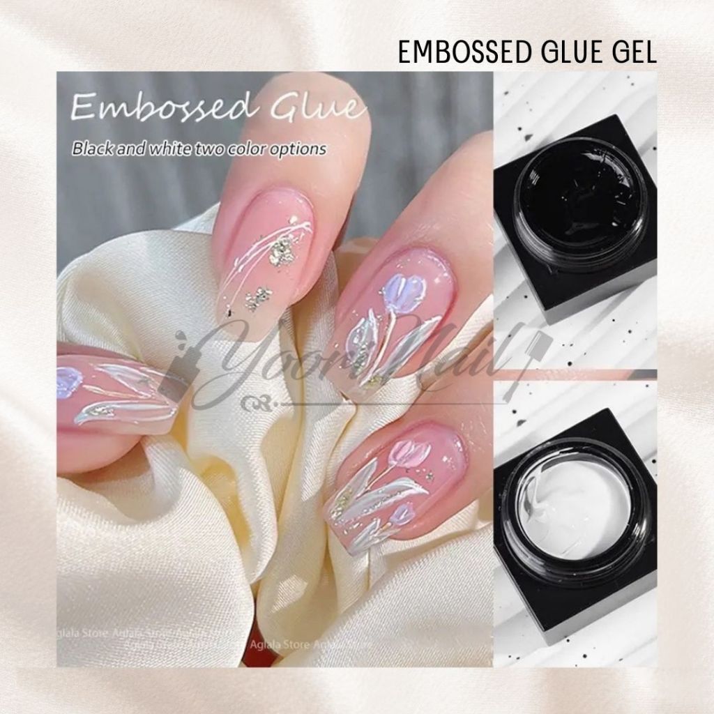 Embossed glue gel 3d nail art emboss gel painting embossed gel desain chrome lukis kuku painting