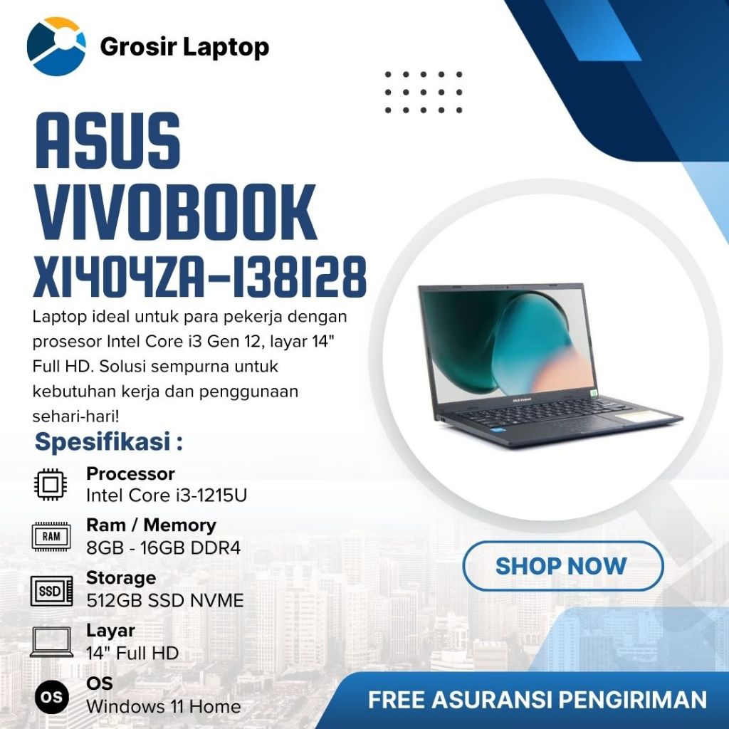 BARU Laptop Asus VivoBook X1404VA - NK468 Core i3-1315U Ram 16Gb Ssd 512Gb 14" Fhd - Numpad - Laptop