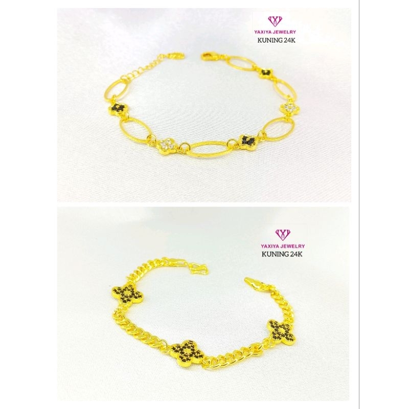 Gelang clove mata hitam putih lapis emas 24k