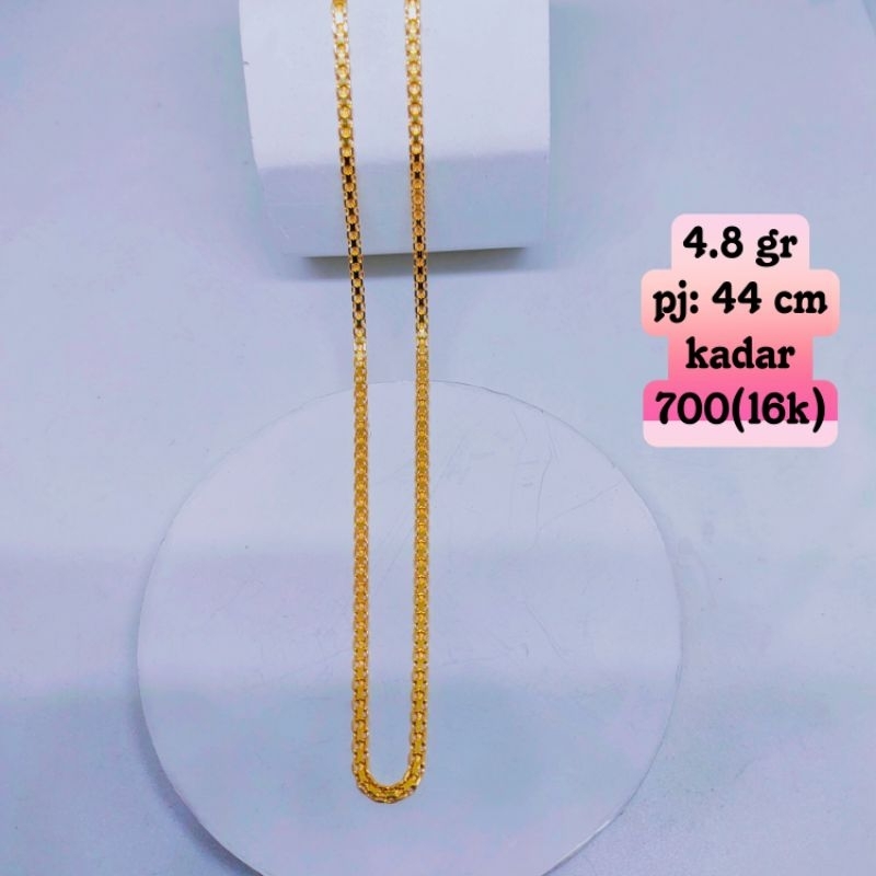 kalung emas model rantai gepeng kotak kotak ukir kadar 70%(16k)