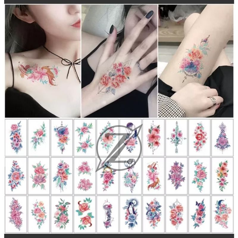 [10 Pcs Gambar Kecil ] Temporary Tatto Tato Temporer Tahan Air Desain Wanita Bunga 3D Seri R