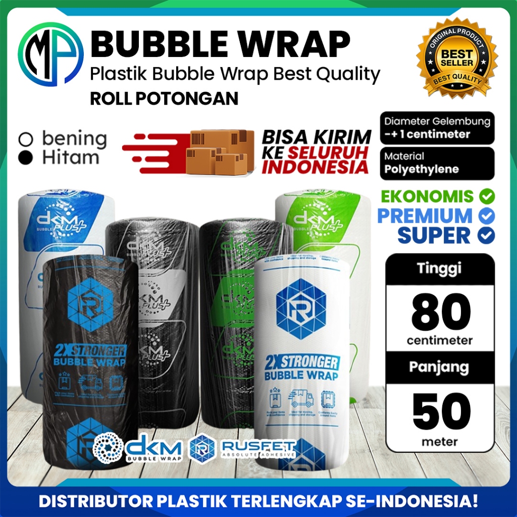 

Plastik Packing Bubble Wrap DKM Roll 80cm x 50meter Bening Transparan / Hitam Merek DKMPlus Rusfet