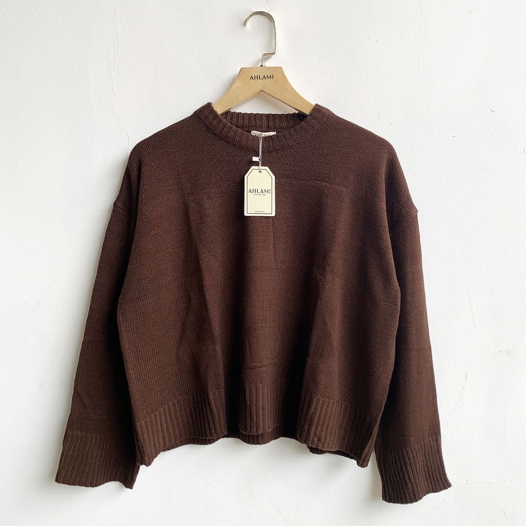 Ahlami- Noura Basic Crop Top Oversize Crop Top Rajut Sweatshirt Crop Oversize Panjang Lengan Sweater