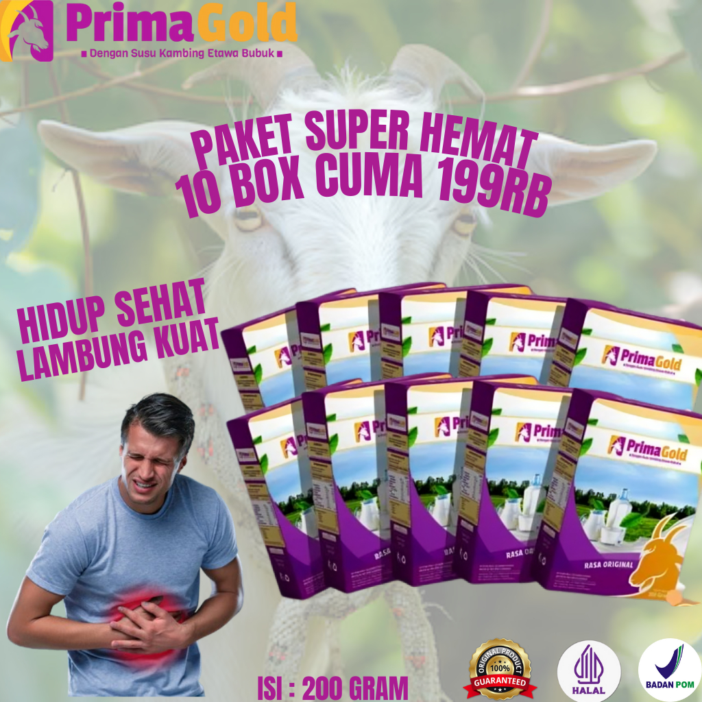 

Paket 10 Box Prima Gold Susu Kambing Etawa Mengatasi Keluhan Sakit Perut Pencernaan Tidak Lancar GERD Asam Lambung Kronis Secara Alami