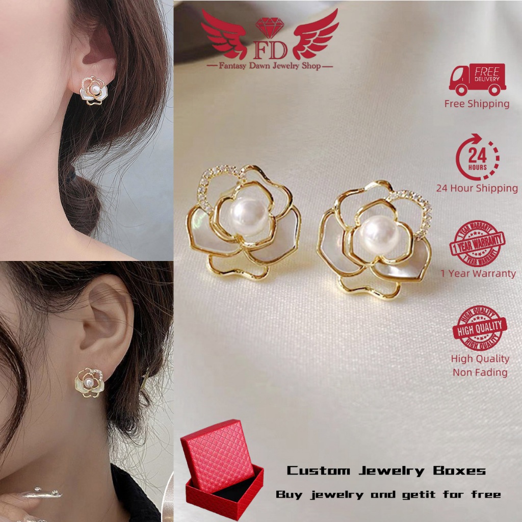 FREE BOX Anting - anting Bunga Kamelia Gaya Korea anting wanita bunga anting kecil bunga kamelia ant