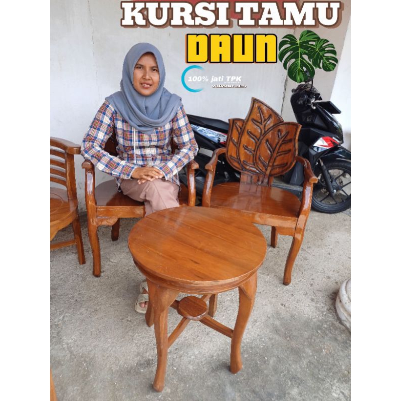 KURSI TERAS JATI MOTIF DAUN