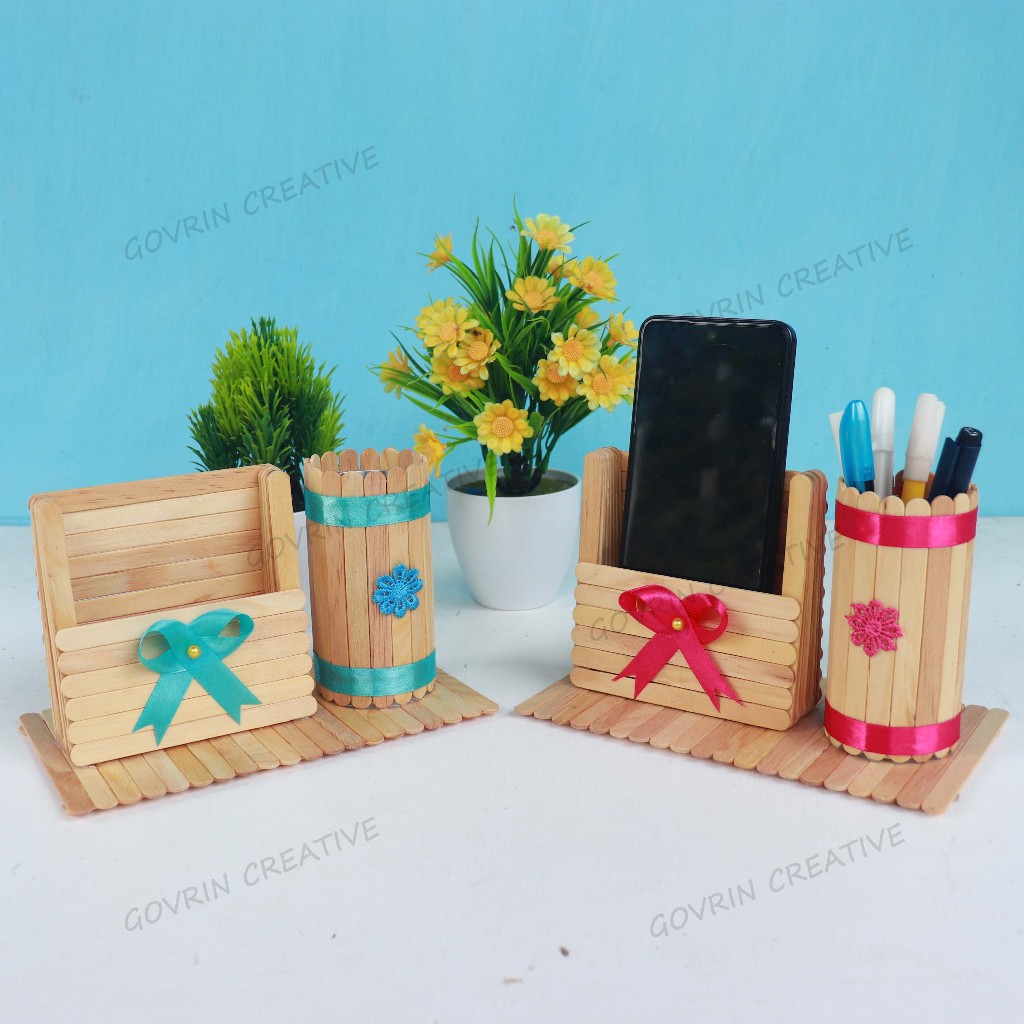 

tempat pensil dan tempat hp dari stik es krim / prakarya tempat pensil / prakarya stik es krim