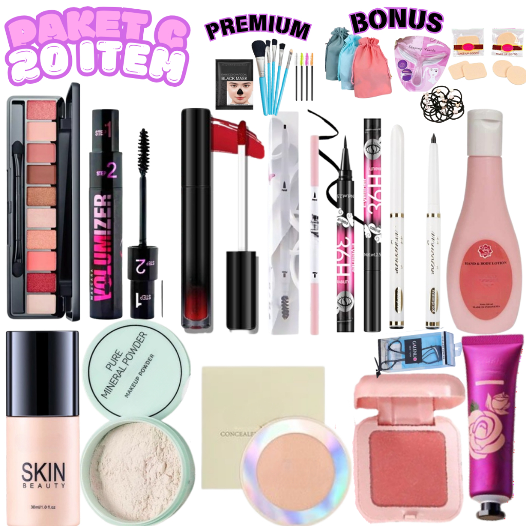 COD C SET MAKEUP ISI 20 ITEM PREMIUM LENGKAP WATERPROOF TAHAN LAMA TAHAN AIR PAKET SET RIAS SEPAKET 