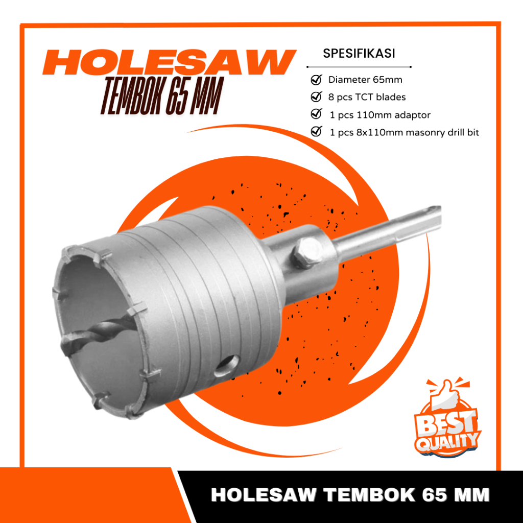 Mata Bor Beton 65mm Hole Saw Beton 65mm Hole Core Bit Drill SDS Plus Holesaw Tembok 65 mm Pembuat Lu