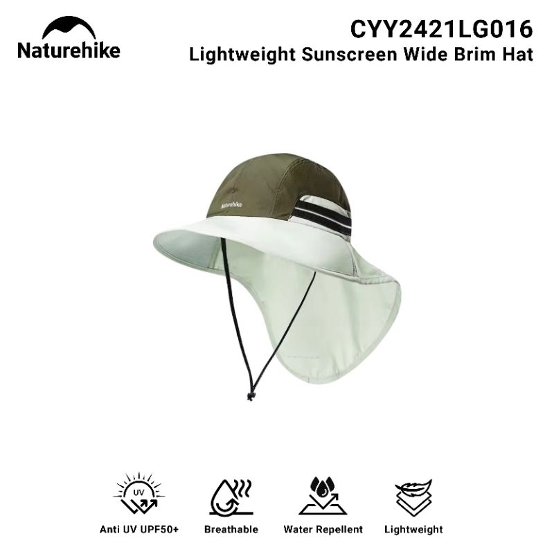 TOPI NATUREHIKE CYY2421LG016 LIGHTWEIGHT SUNSCREEN HAT WIDE LARGE BRIM CAP ANTI UV UPF50+ ANTI TABIR