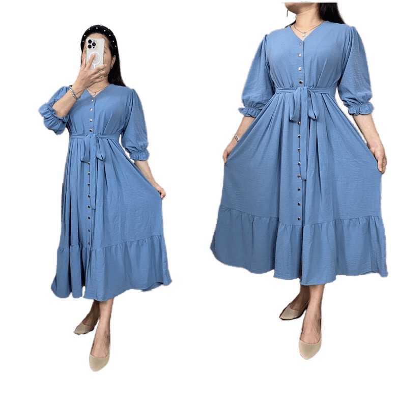 Hemat Banget Felin Midi Dress Crinkle Airflow Premium Import