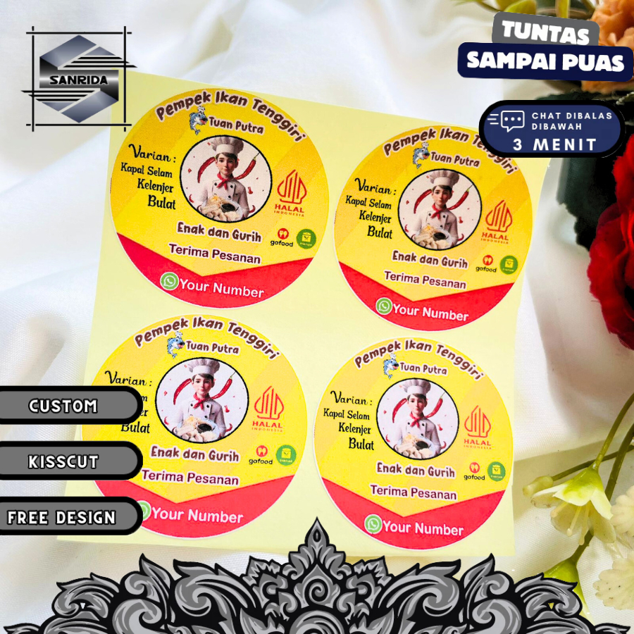 

2-4 Sanrida Sticker Chromo Bulat Edisi Pempek Tekwan Makanan Khas Palembang Free Desain Murah Kecil