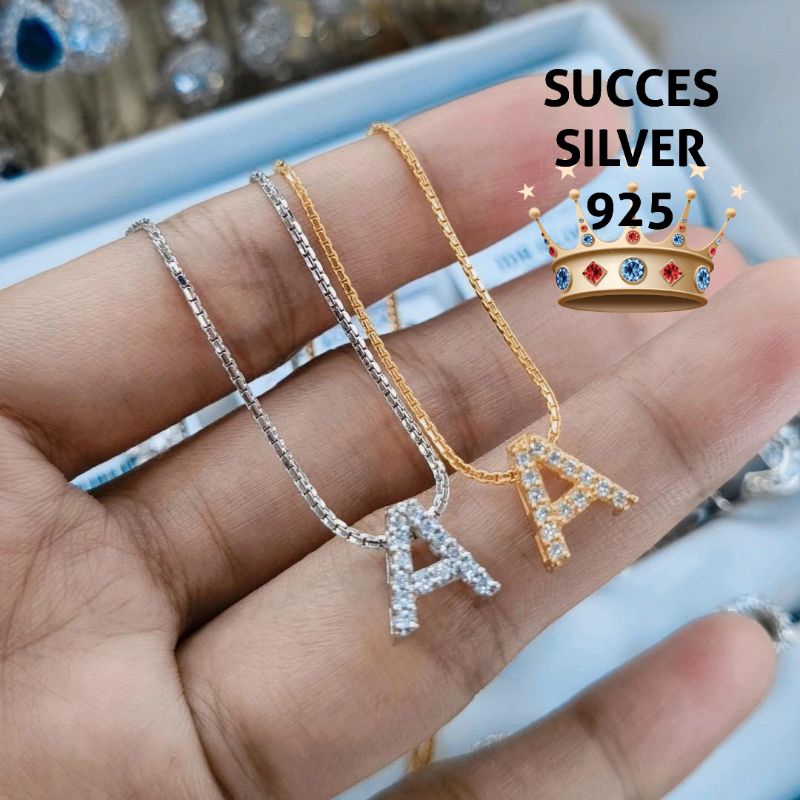KALUNG PERAK ASLI 925  LAPIS EMAS VARIASI ITALI + HURUF A