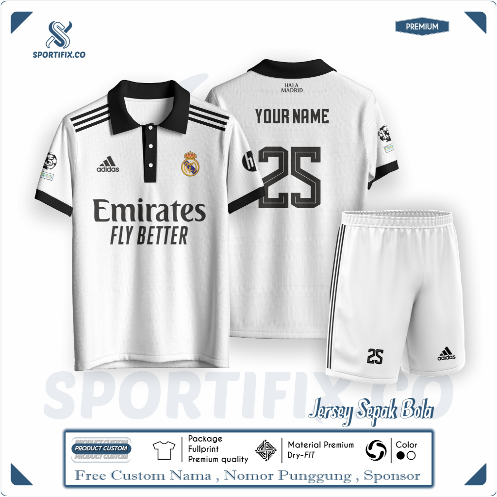 JERSEY REALMADRID EMIRATES FULLPRINT FREE NAMA DAN NOMOR (BISA SATUAN) BAHAN PREMIUM