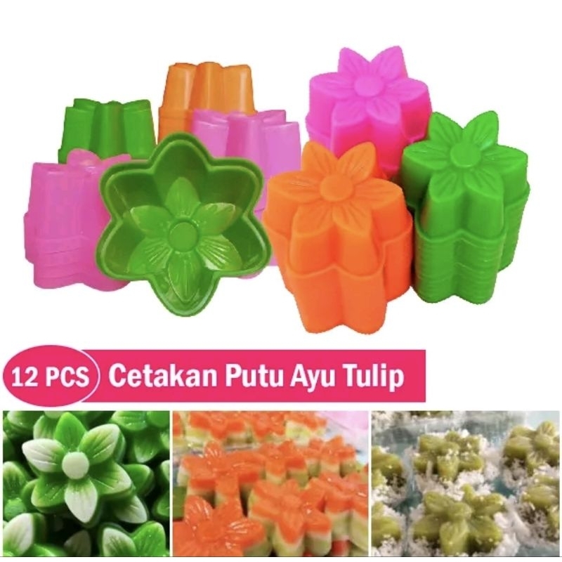 12Pcs Cetakan Putu Ayu Puding Bentuk Bunga Tulip