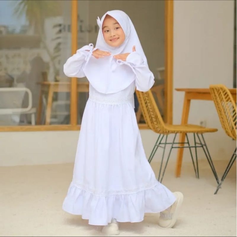 Gamis Anak Warna putih//Gamis anak manasik haji// Gamis putih Anak perempuan //Gamis anak TK/SD