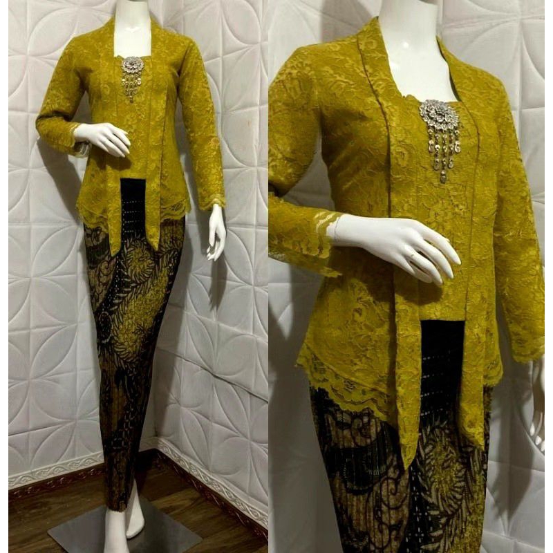 Setelan Baju Kebaya Kondangan Atasan Kebaya Brokat Kutu baru Modern Lengan Panjang