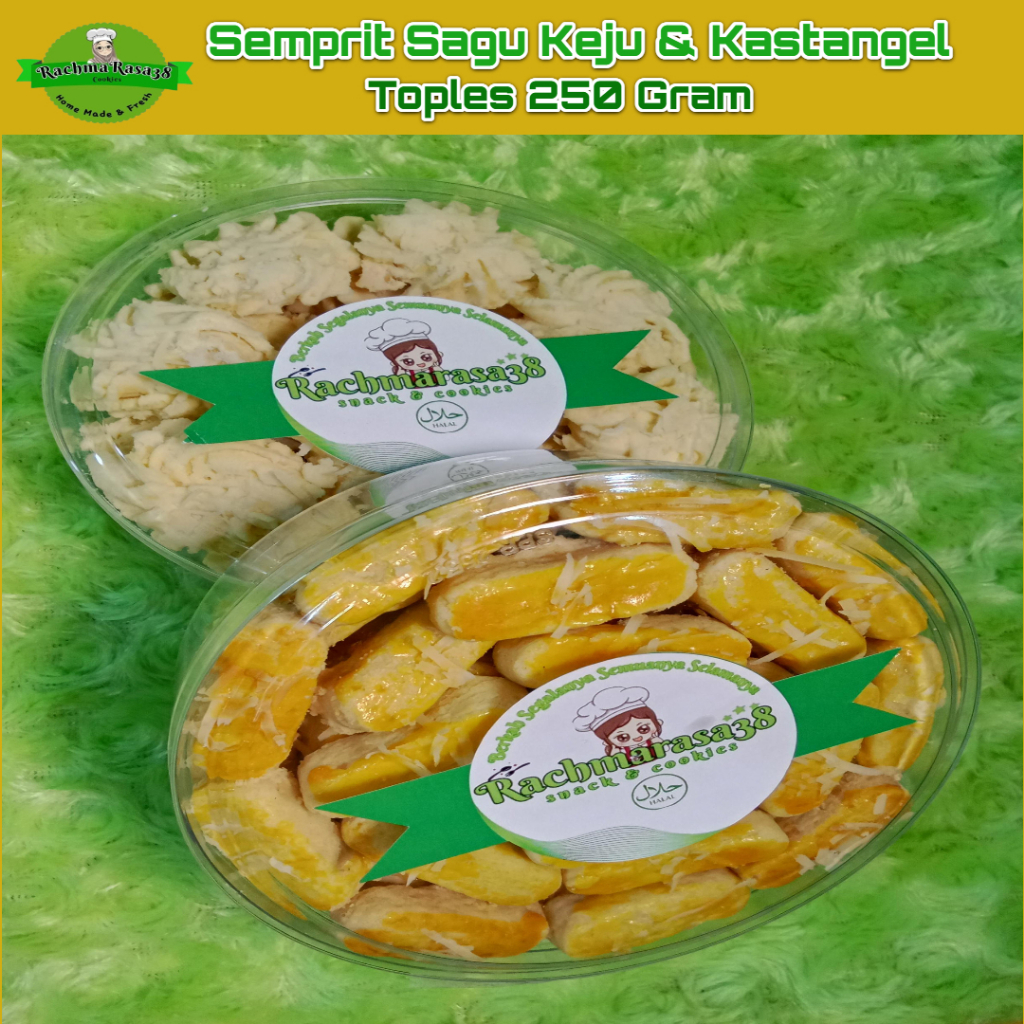 

Rachmarasa38 | paket Kue Kering 2Toples | Kasatangel Semprit Sagu Keju Kemsan Toples Bening 250 Gram