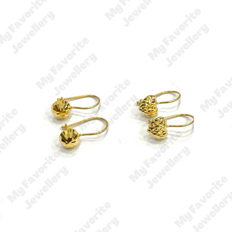 Anting Bola dan Hati Kristal EMAS ASLI Kadar 700 16K