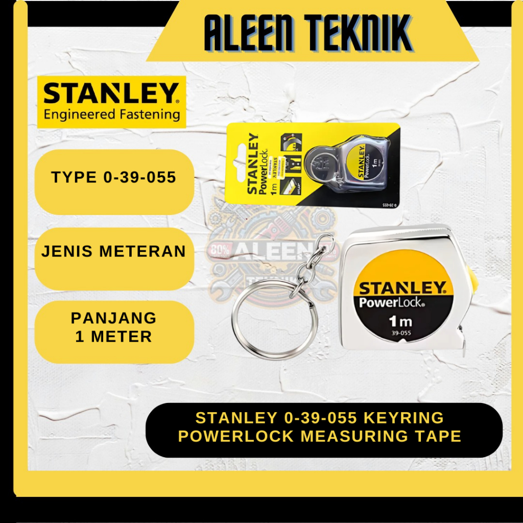 STANLEY 0-39-055 Meteran Manual 1 Meter Keyring PowerLock Measuring Tape Stanley Measuring Tape 1M