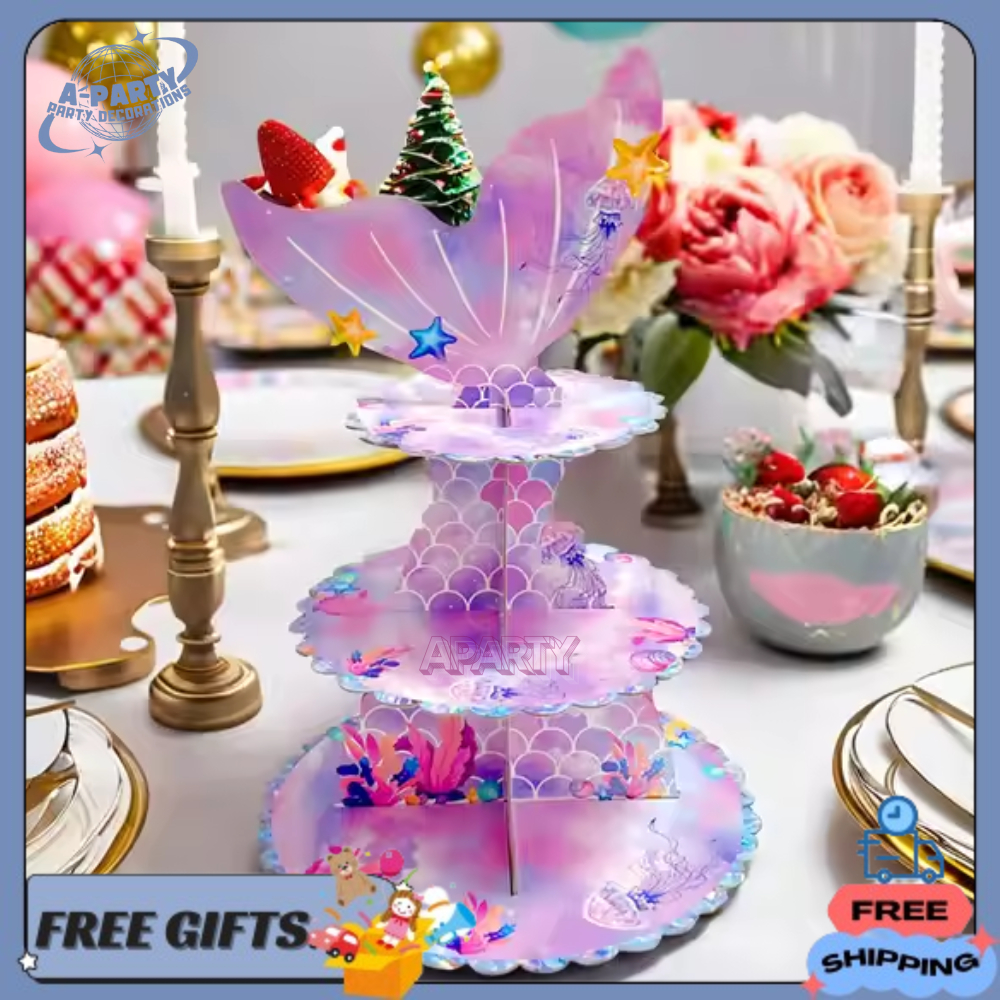 3 Tingkat Tempat Kue Ekor Putri Duyung Stand Kue Untuk Dekorasi Pesta Ulang Tahun Anak Perempuan