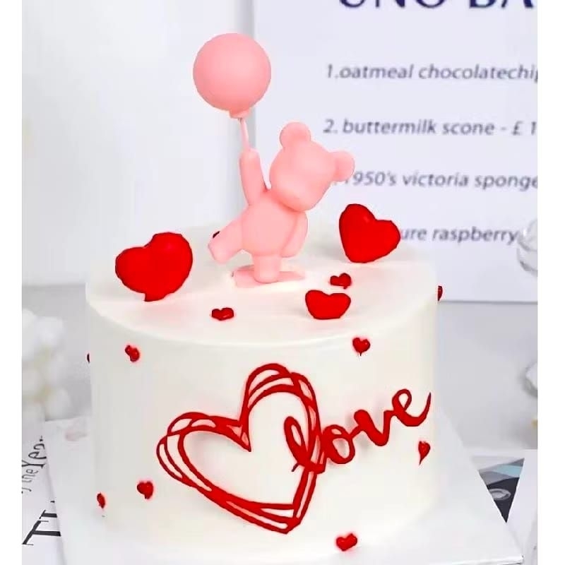 {DS} TOPPER KUE ULANG TAHUN BERUANG BALON DAN LOVE PAJANGAN BEAR KUE VALENTINE / HIASAN KUE ULANG TA