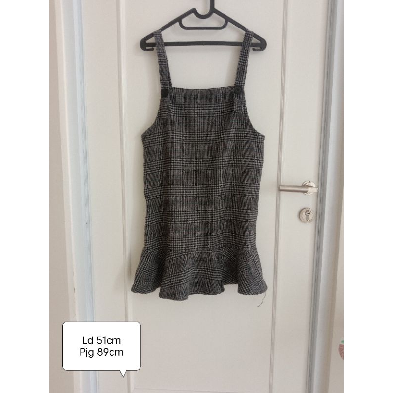 Preloved overall dress cewek kotak kotak bahan tebal lucu woman overall dress