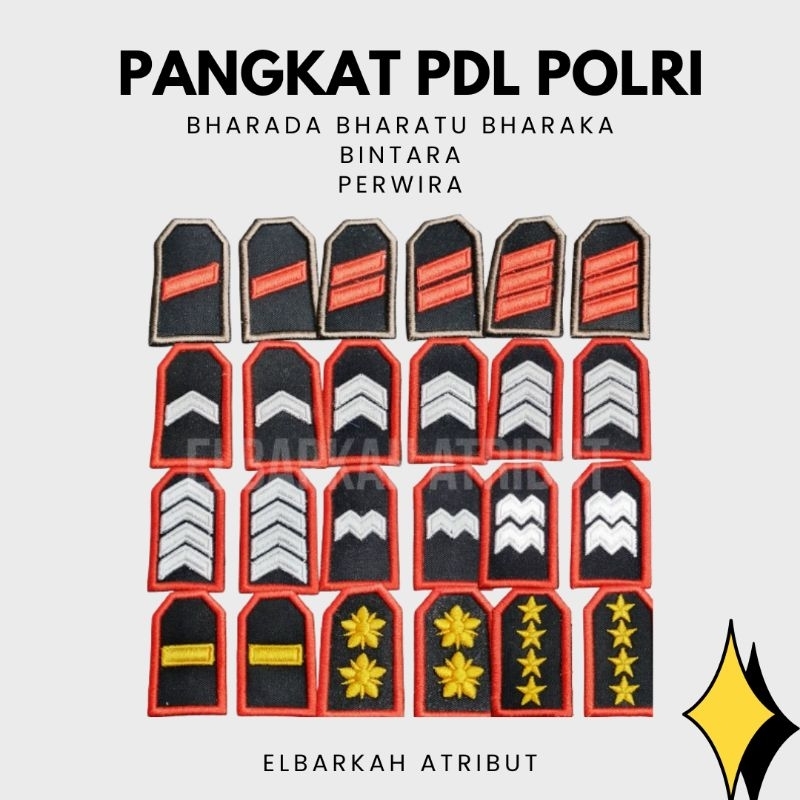 PANGKAT PDL KERAH POLRI HITAM TERBARU ATRIBUT POLISI LIS MERAH BHARADA BHARATU BHARAKA BRIPDA BRIPTU