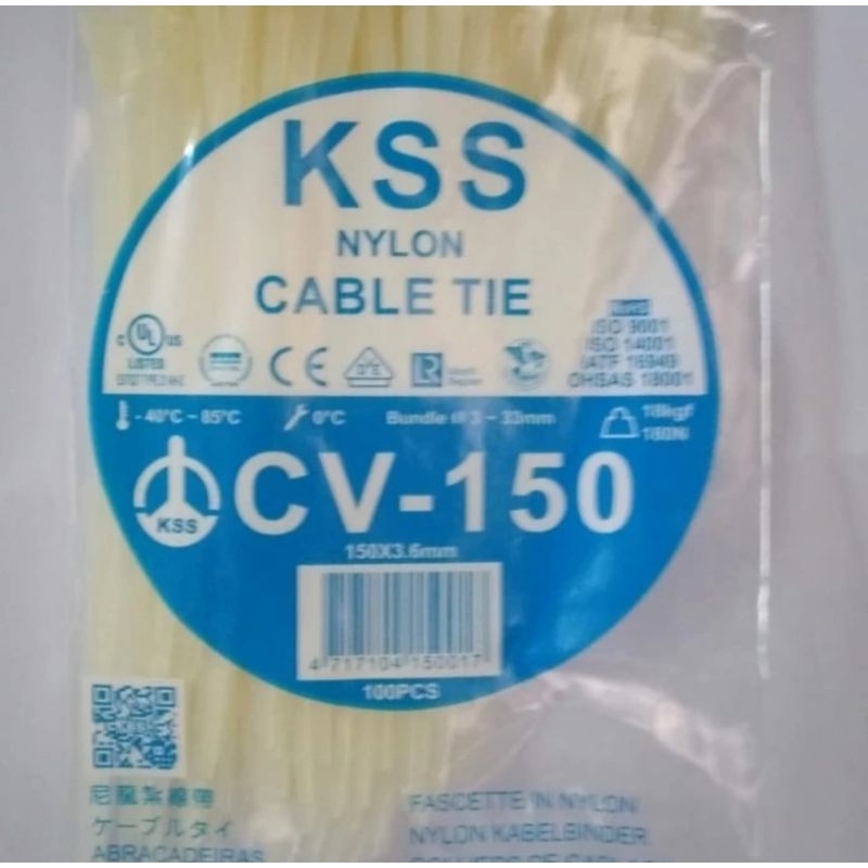 

Kabel Ties KSS CV150 Putih / Hitam 1 Pack isi 100 pcs CV 150 (150mm x 3.6mm) Cable Tie