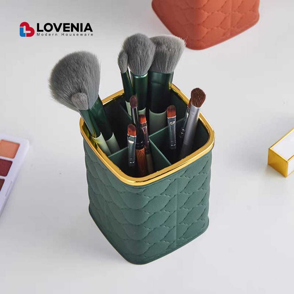 Murah Lovenia Beauty Box Kotak / Tempat Kuas Makeup Premium Plastik Rak Kosmetik Motif Kain Sekat