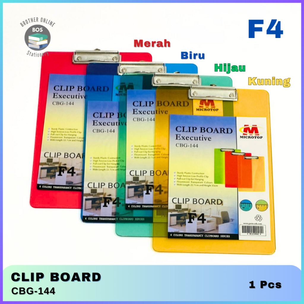 BOS Clipboard Plastik Warna Bening Papan Jalan Papan Ujian Alas Kertas