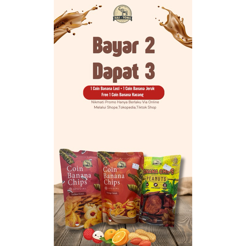 

( PROMO SPESIAL ) Beli 1 Coin Banana Chips leci + 1 Coin banana Chips Jeruk FREE 1 Coin Banana Chip Kacang