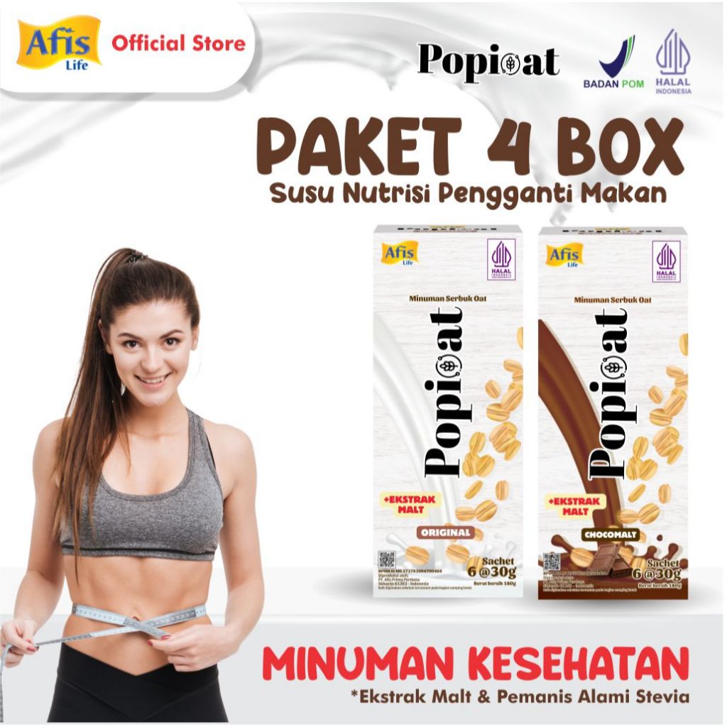

Afis Popioat Minuman Serbuk Oat 4Box Isi 6 Sachet 30g - Susu Diet Nutrisi Pengganti Makanan