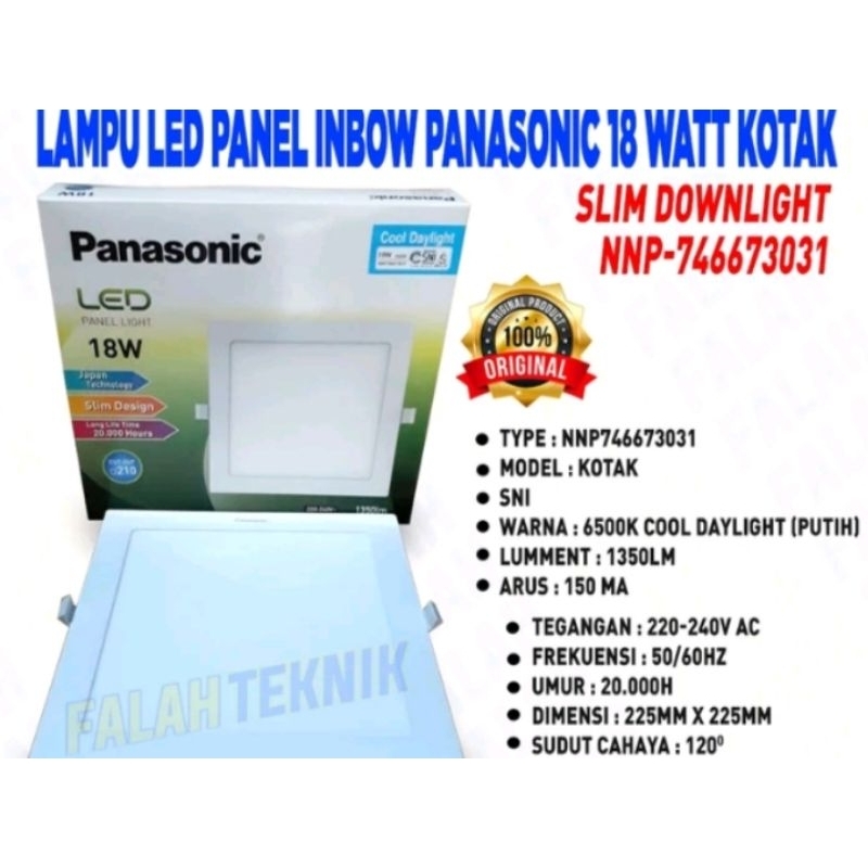 Downlight-LED Panel Slim 18 Watt IB Putih Kotak Panasonic